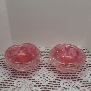 Archimede Seguso Murano Pink Raspberry Gold Bullicante Glass Bowls